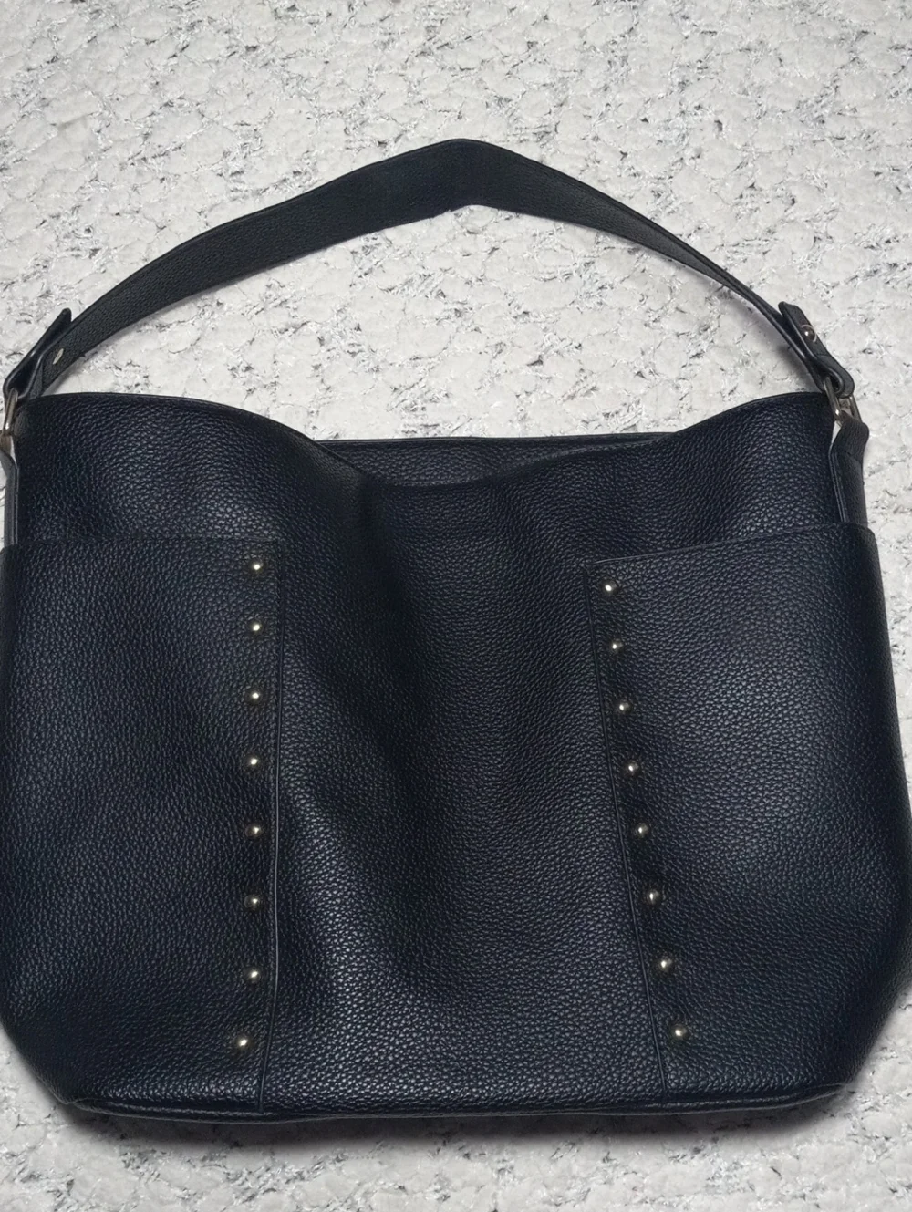 Black Pebbled Shoulder Bag with Stud Detail
